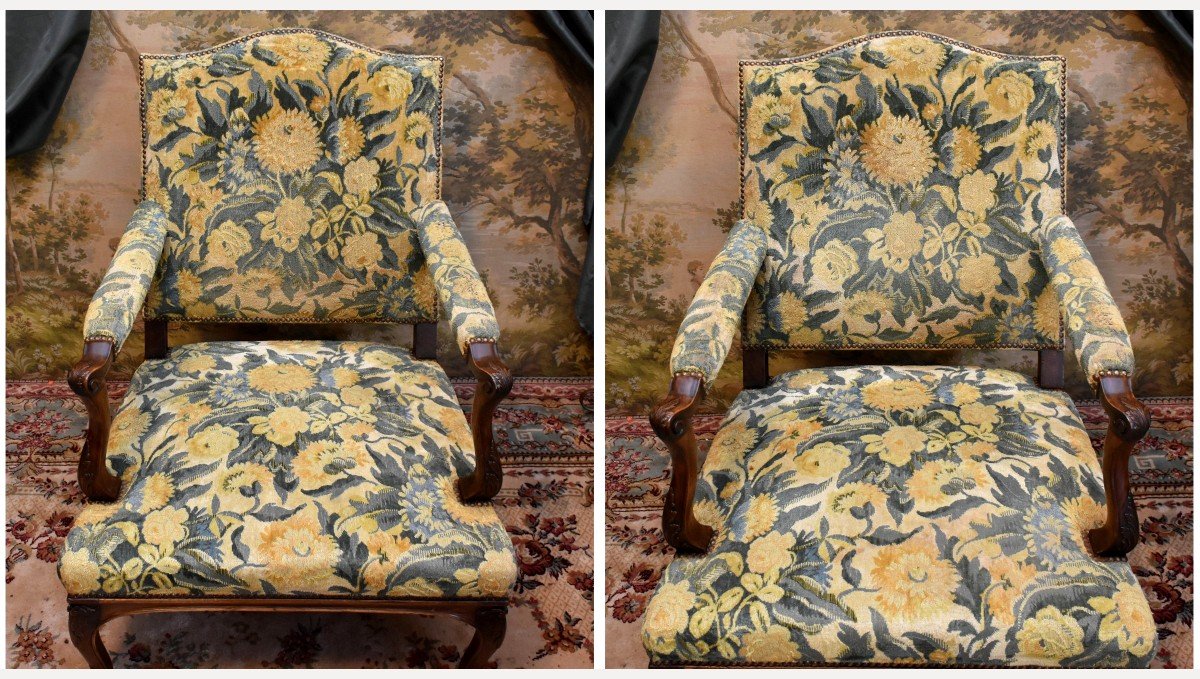 Pair Of Important Armchairs With Large, High, Flat Backs In The Regency Style, Late 19th Century-photo-4