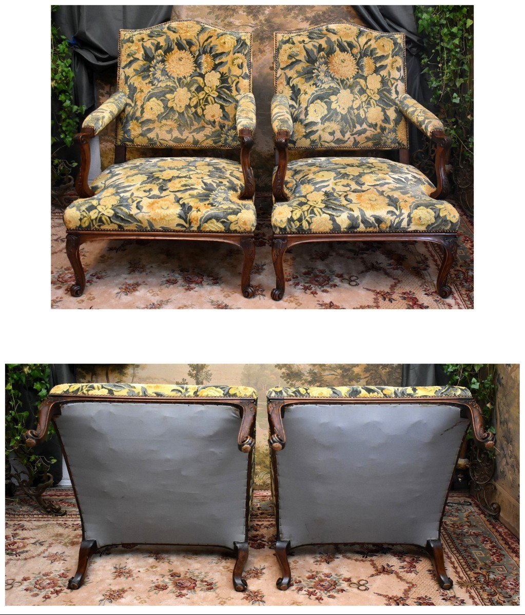 Pair Of Important Armchairs With Large, High, Flat Backs In The Regency Style, Late 19th Century-photo-7