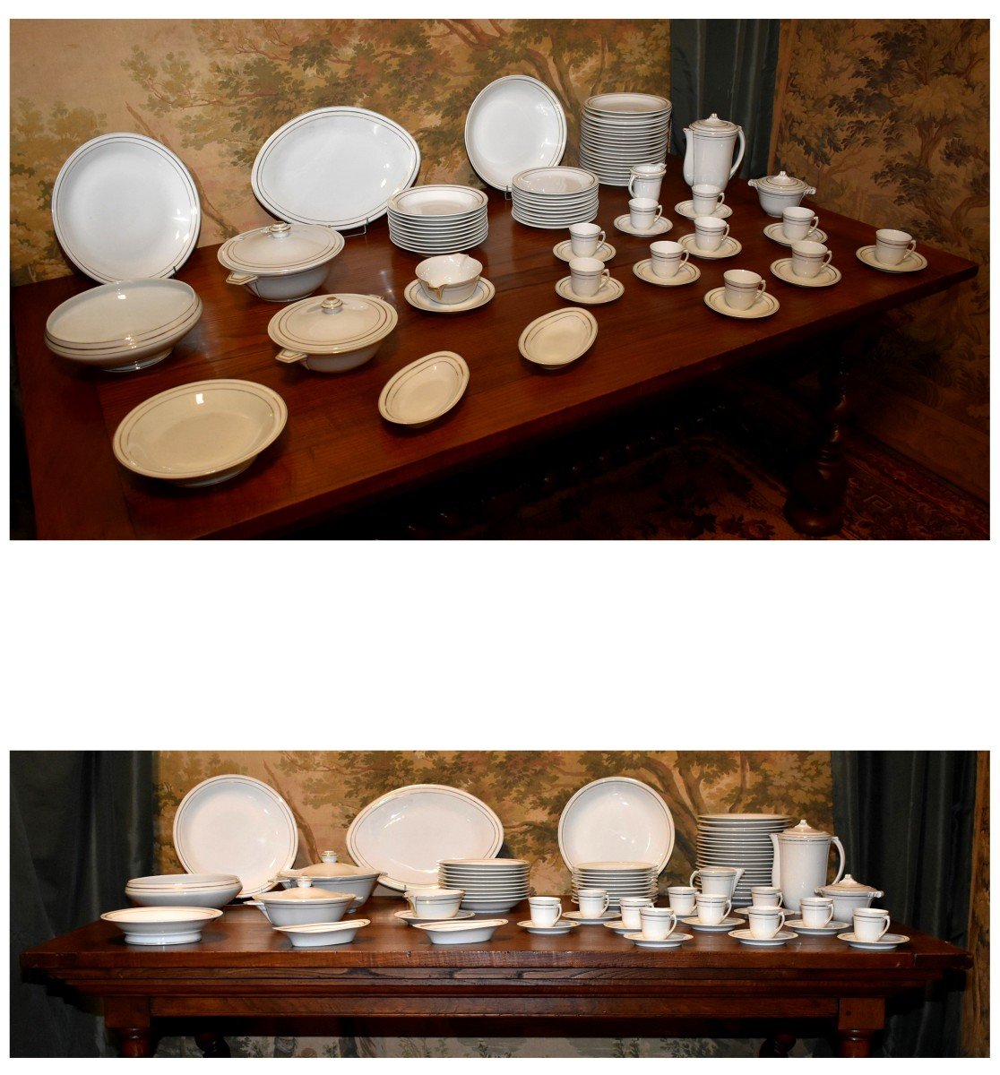 Table And Coffee Service For 10 People, In White Porcelain And Limoges Gold Trim-photo-2