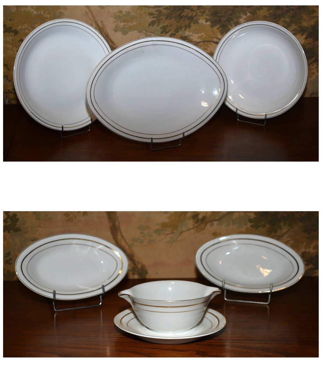 Table And Coffee Service For 10 People, In White Porcelain And Limoges Gold Trim-photo-2