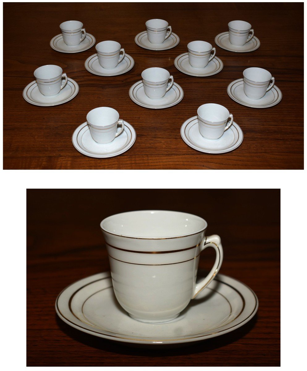 Table And Coffee Service For 10 People, In White Porcelain And Limoges Gold Trim-photo-5