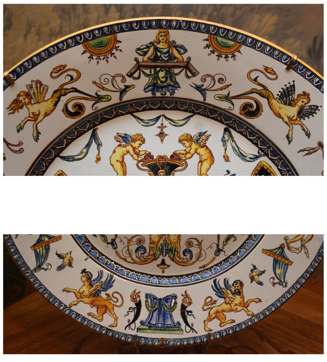 Important Decorative Dish In Gien Earthenware Period 1866, Italian Renaissance Decor, 19th Century-photo-1