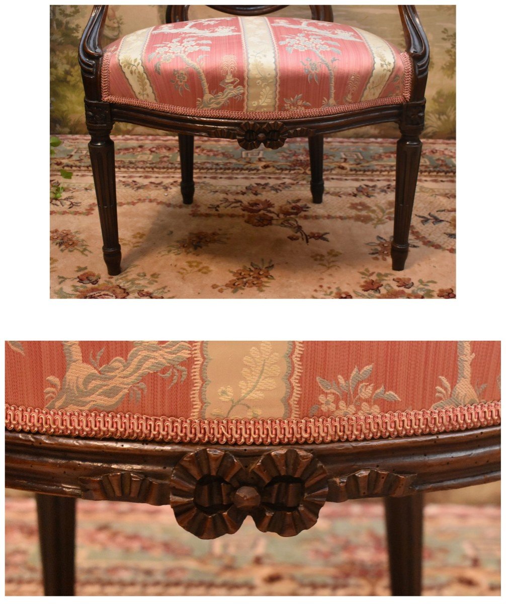 Louis XVI Period Armchair With Medallion Back, Redone Upholstery, 18th Century-photo-2