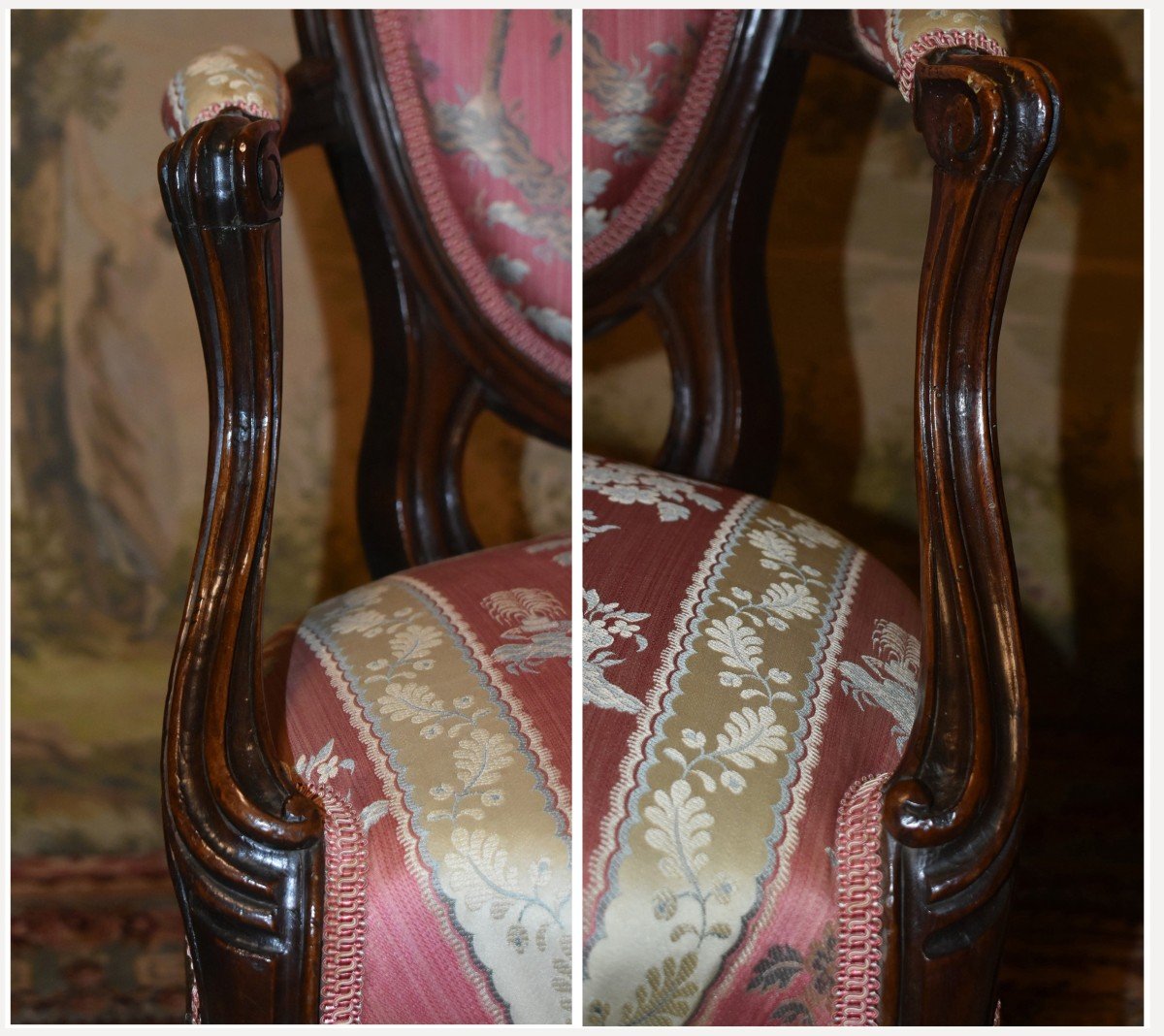 Louis XVI Period Armchair With Medallion Back, Redone Upholstery, 18th Century-photo-5