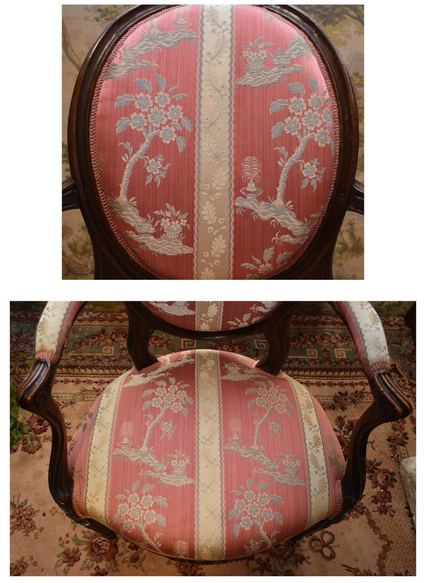 Louis XVI Period Armchair With Medallion Back, Redone Upholstery, 18th Century-photo-7