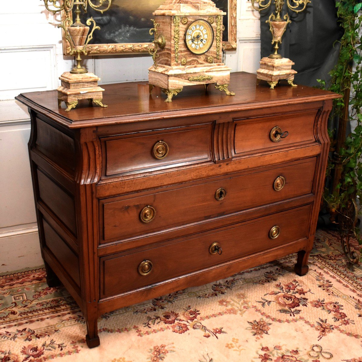 Rare Louis XVI Commode In Natural Wood With Curved Shape, Late 18th Century          -photo-3