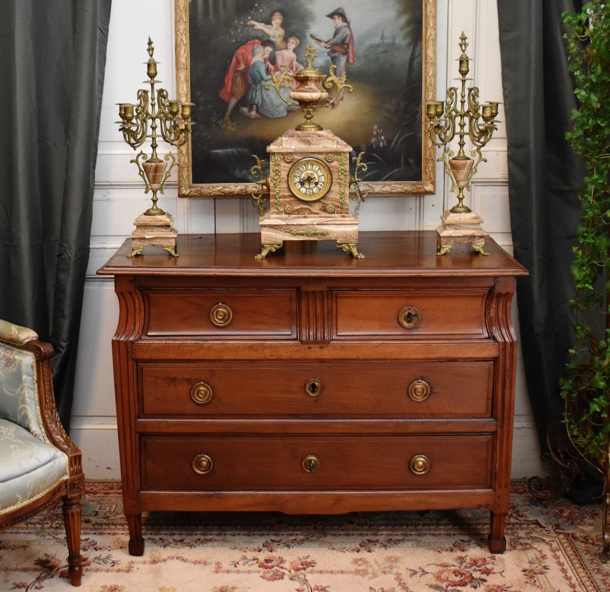 Rare Louis XVI Commode In Natural Wood With Curved Shape, Late 18th Century          