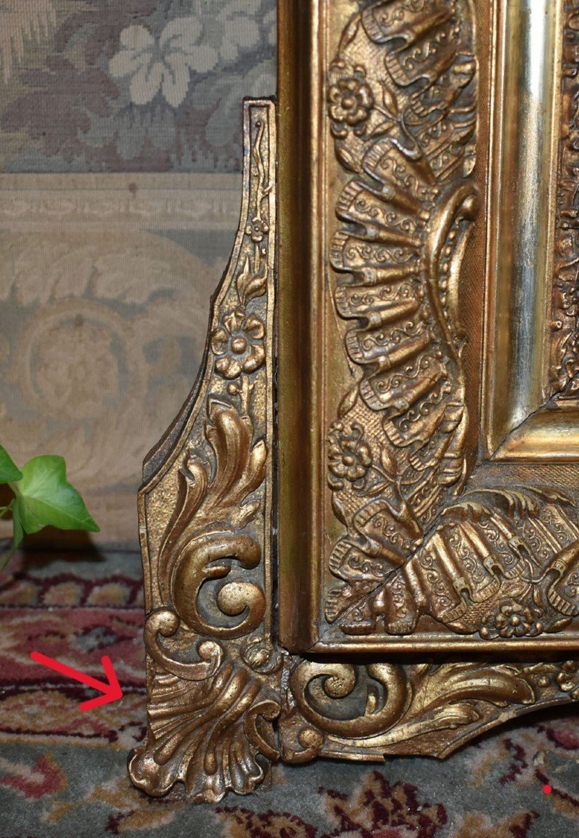 Large Louis XV Style Pediment Mirror, Napoleon III Period, Wooden Mirror And Gilded Stucco   -photo-6