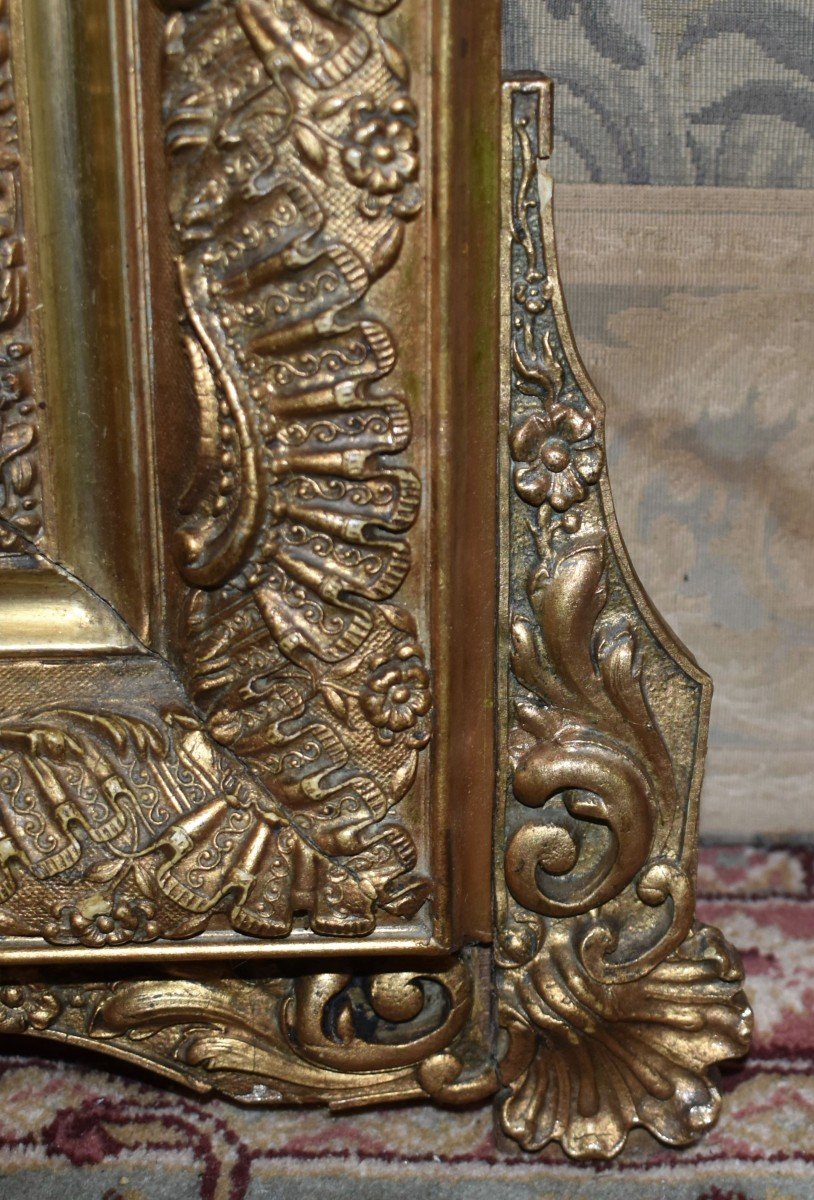 Large Louis XV Style Pediment Mirror, Napoleon III Period, Wooden Mirror And Gilded Stucco   -photo-7