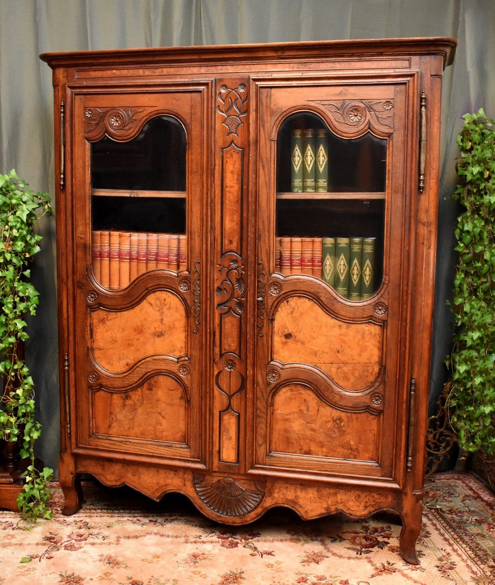 Small Bressane Library, Bresse Region Display Case, Oak And Ash Burl Cabinet, 