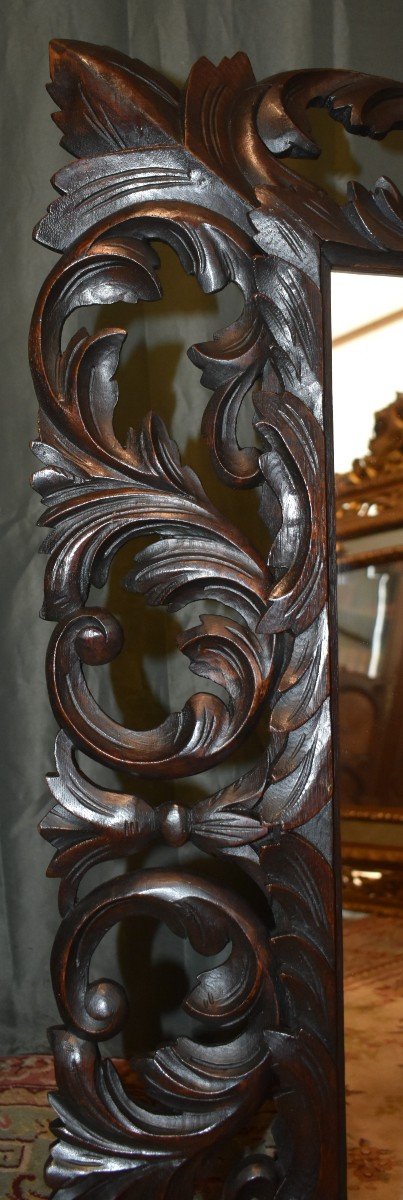 Important Miroir En Bois Sculpté Et Ajouré, Style Renaissance Henri II,  Fin Du XIXe Siècle-photo-4