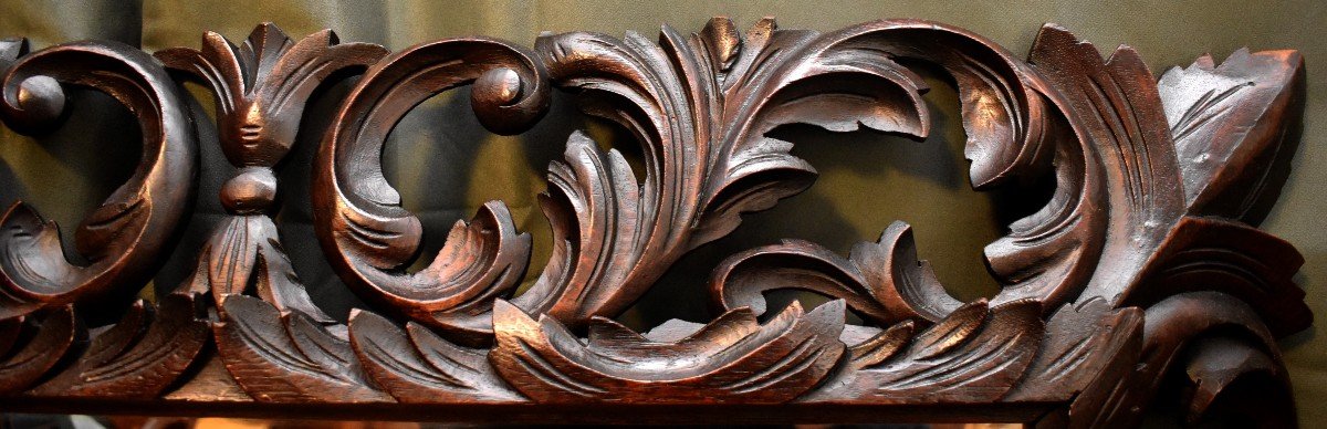 Important Miroir En Bois Sculpté Et Ajouré, Style Renaissance Henri II,  Fin Du XIXe Siècle-photo-6