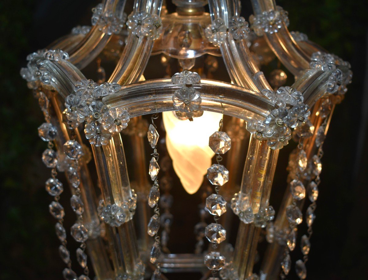 Bohemian Glass Lantern Chandelier, Beaded Garland, -photo-4