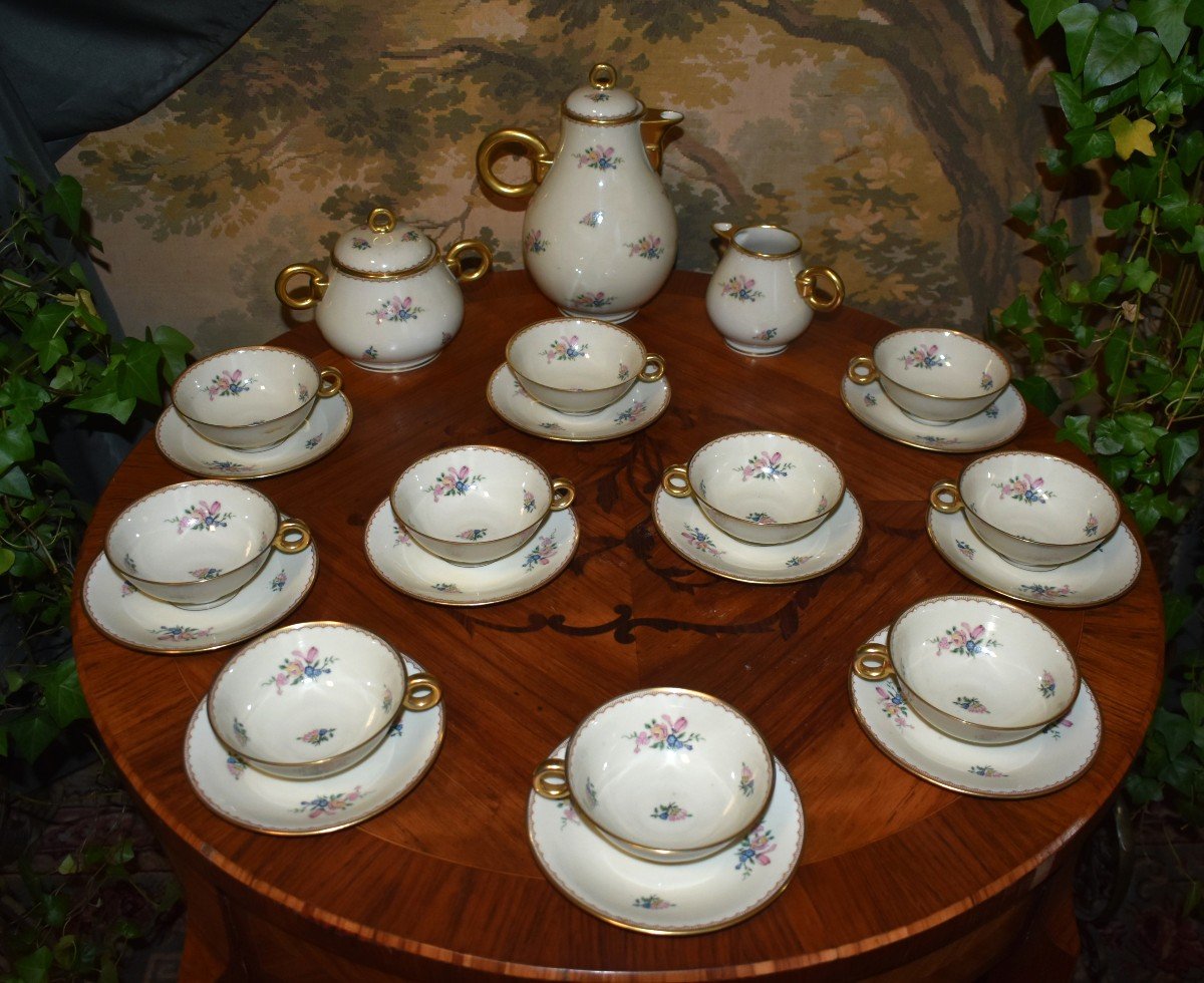 Service à Café Ou Thé En Porcelaine De Limoges Pour 10 Personnes, A. Vignaud Période 1962-photo-2