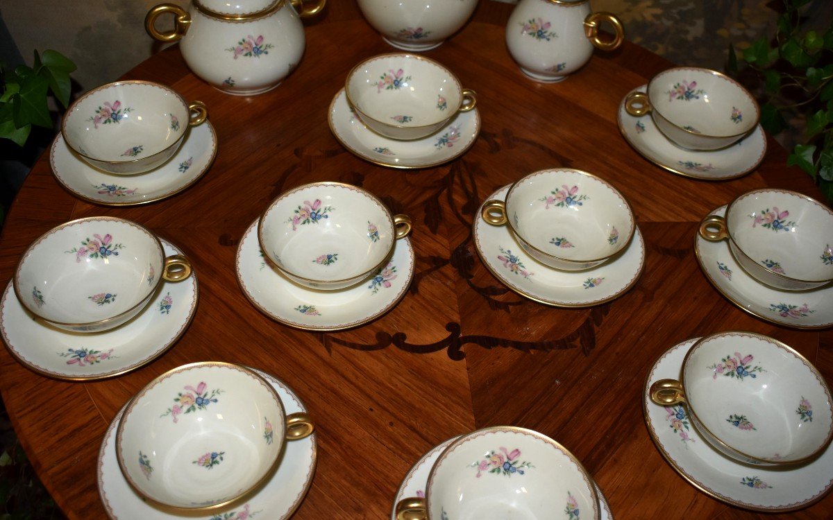 Service à Café Ou Thé En Porcelaine De Limoges Pour 10 Personnes, A. Vignaud Période 1962-photo-5