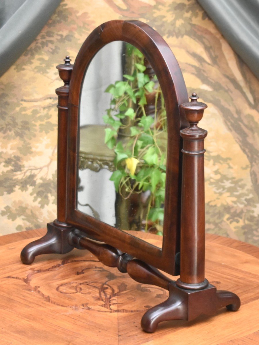 Mahogany And Mahogany Veneer Psyche, 19th Century Table Mirror, -photo-2