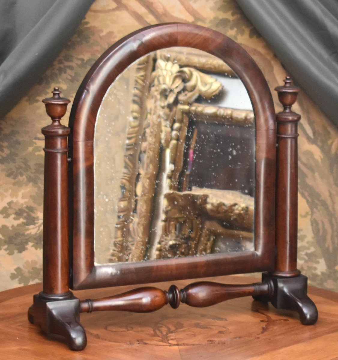 Mahogany And Mahogany Veneer Psyche, 19th Century Table Mirror, -photo-3