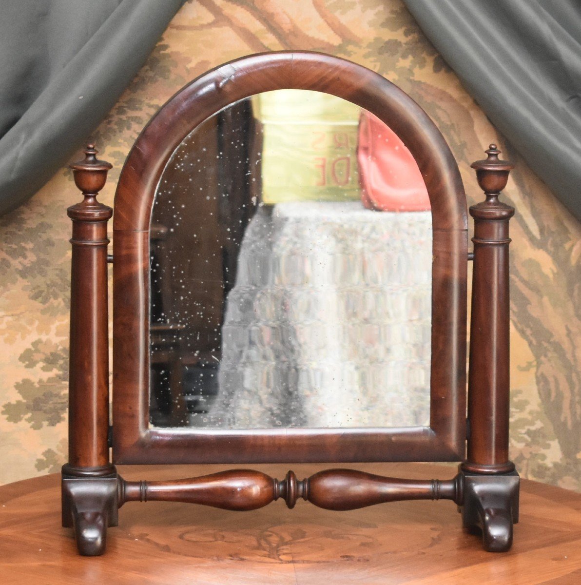 Mahogany And Mahogany Veneer Psyche, 19th Century Table Mirror, -photo-4