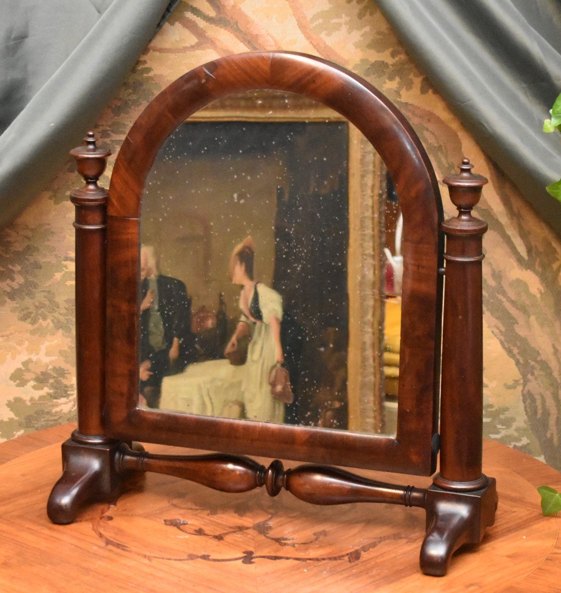 Mahogany And Mahogany Veneer Psyche, 19th Century Table Mirror, -photo-1