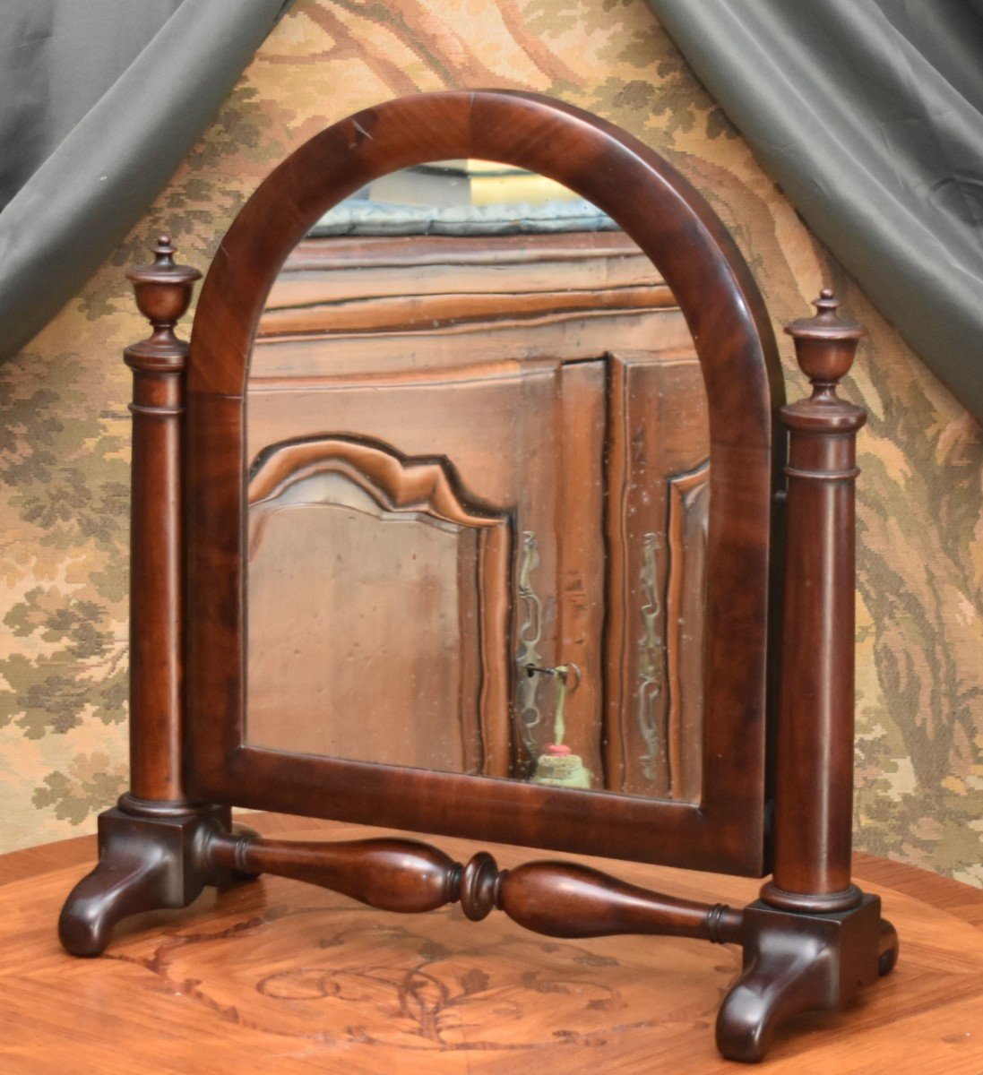 Mahogany And Mahogany Veneer Psyche, 19th Century Table Mirror, 