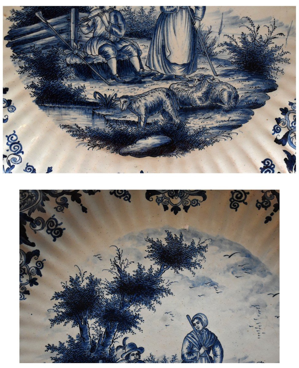 Camaïeu De Bleu Pastoral Scene Decor, In The Style Of Delft, Signed Ivk-photo-1