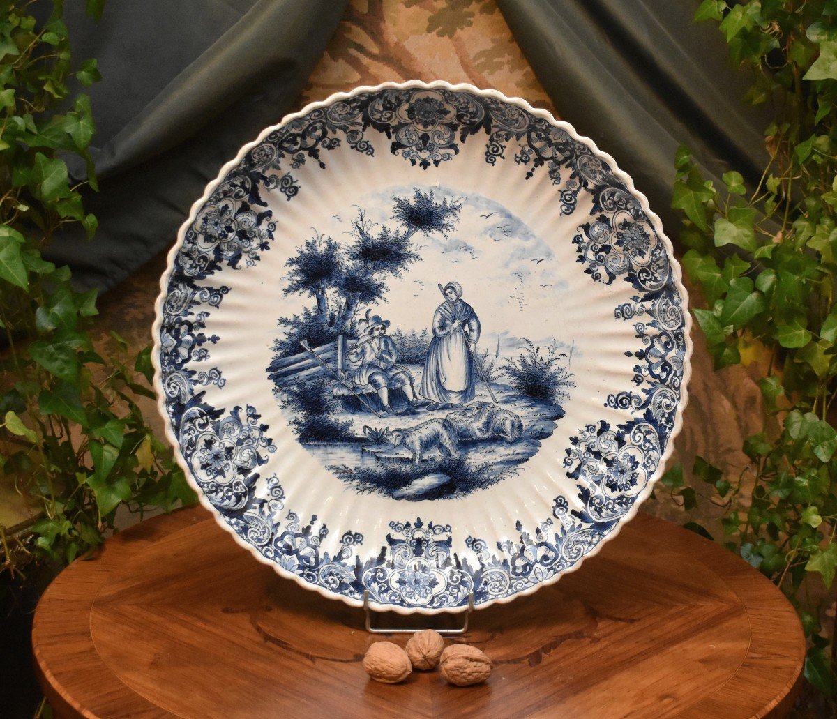 Camaïeu De Bleu Pastoral Scene Decor, In The Style Of Delft, Signed Ivk