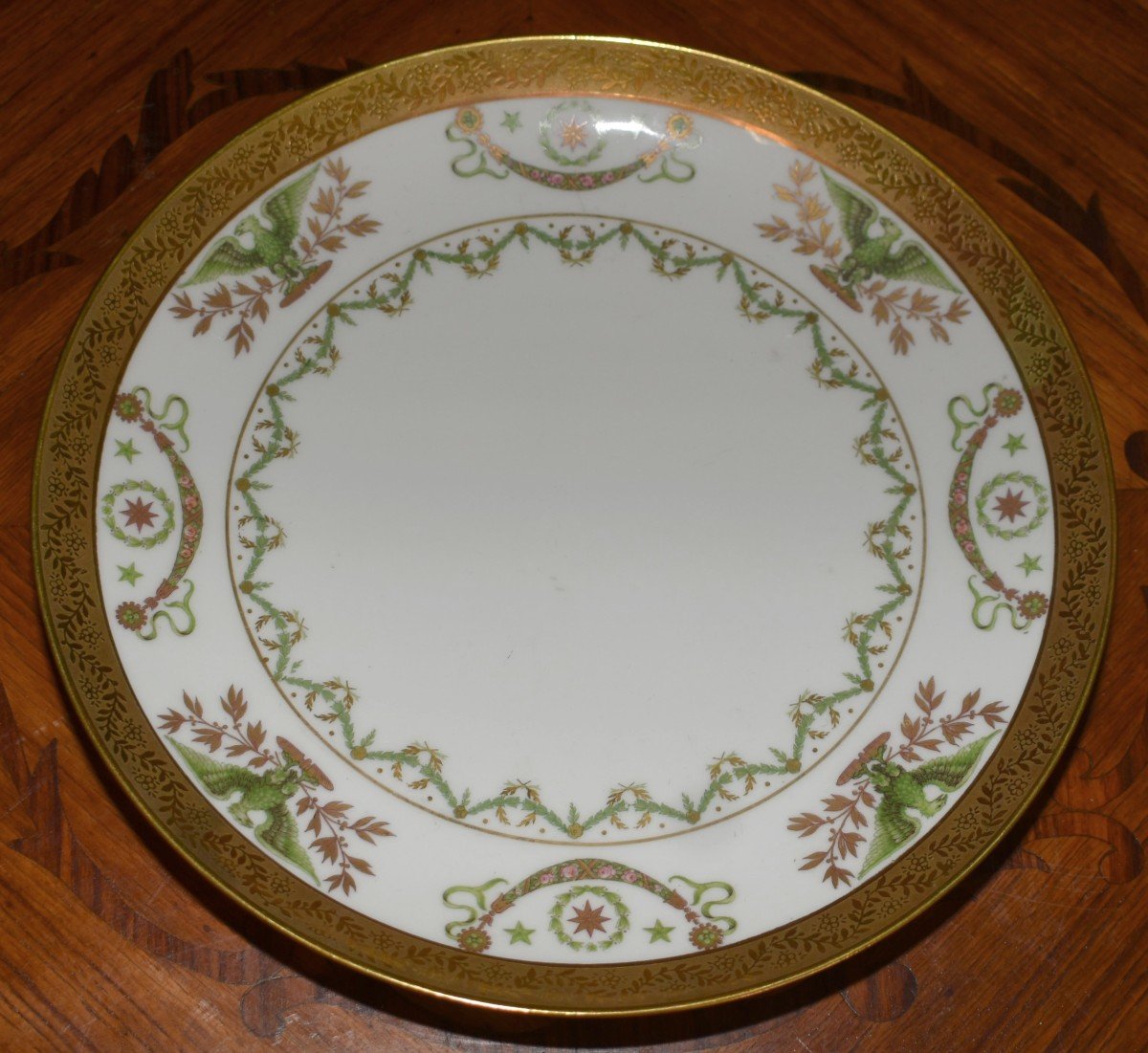 Ballot Et Gougnaud Limoges, Porcelain Plate, Empire Decor, Eagles, Laurel Wreath -photo-2