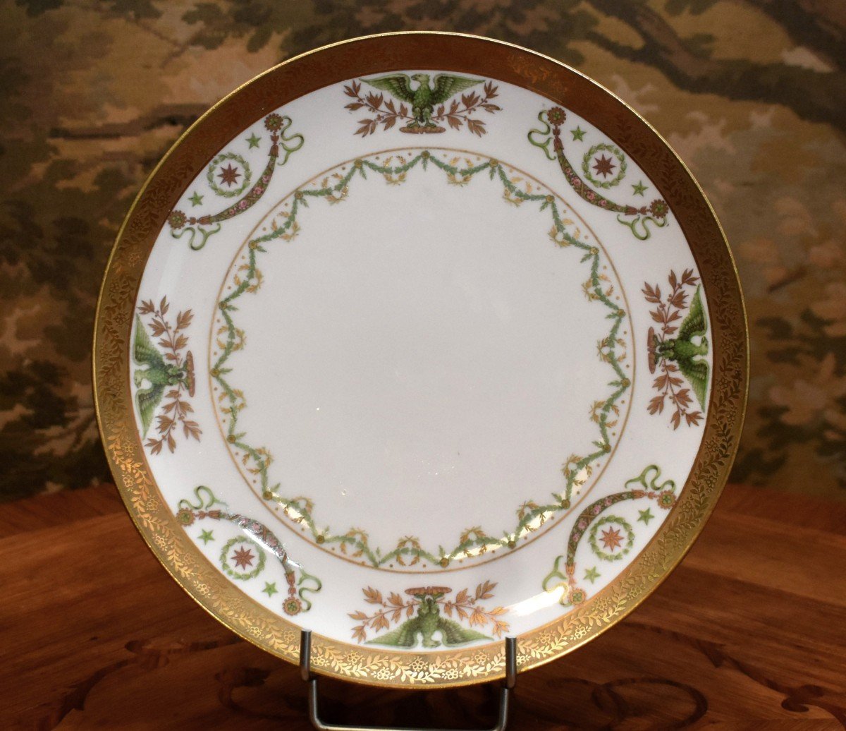 Ballot Et Gougnaud Limoges, Porcelain Plate, Empire Decor, Eagles, Laurel Wreath -photo-3