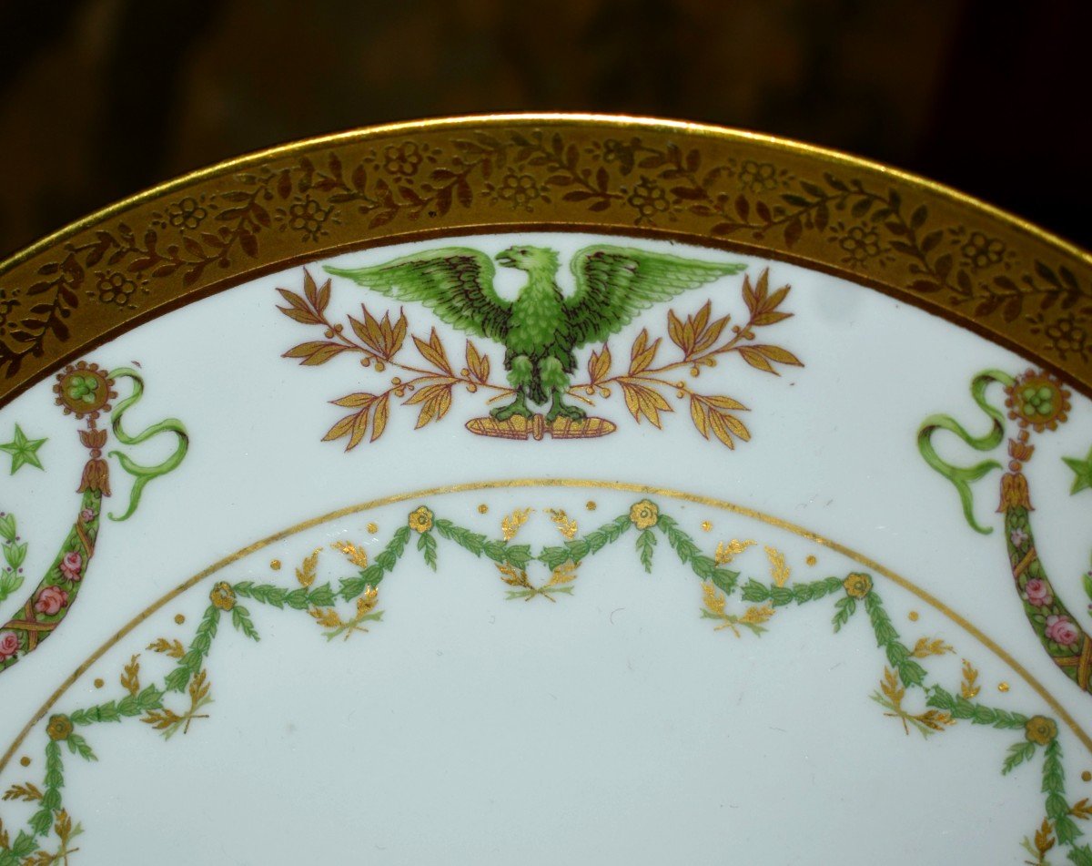 Ballot Et Gougnaud Limoges, Porcelain Plate, Empire Decor, Eagles, Laurel Wreath -photo-4