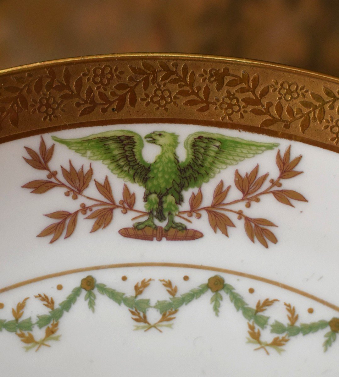 Ballot Et Gougnaud Limoges, Porcelain Plate, Empire Decor, Eagles, Laurel Wreath -photo-1