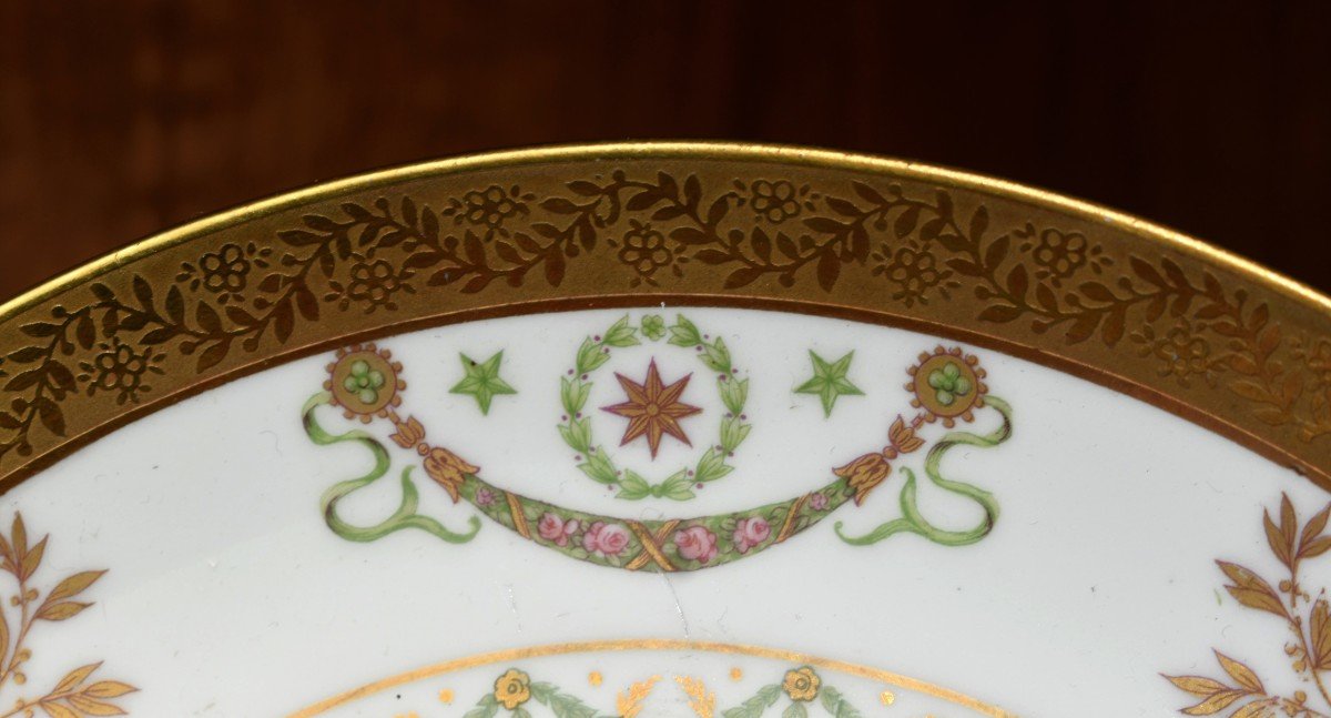 Ballot Et Gougnaud Limoges, Porcelain Plate, Empire Decor, Eagles, Laurel Wreath -photo-3