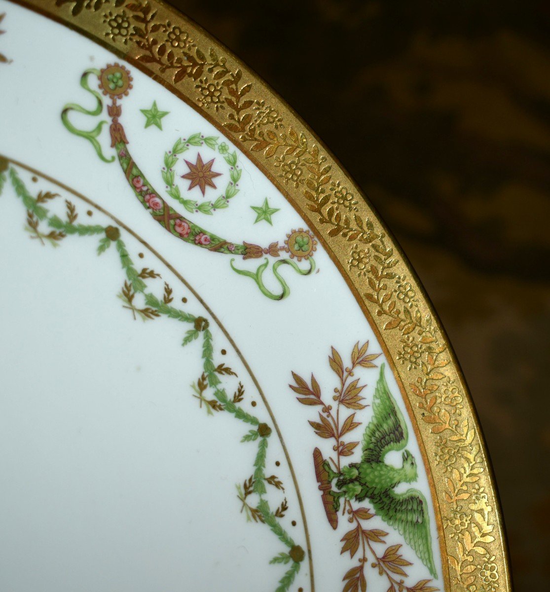 Ballot Et Gougnaud Limoges, Porcelain Plate, Empire Decor, Eagles, Laurel Wreath -photo-6