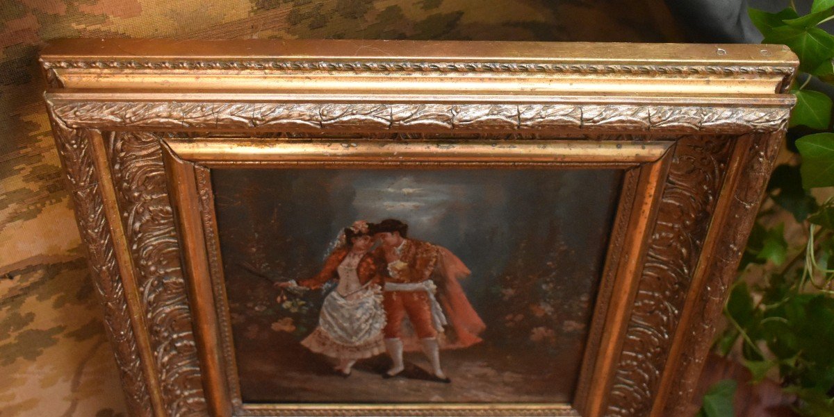 Tableau Scène Romantique, Galante, Toréador En Costume  traditionnel  Et Señorita à l'éventail.-photo-6