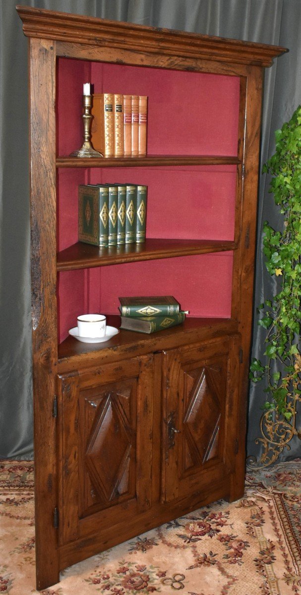 Louis XIII Style Corner Cabinet With Diamond Points, 2 Doors And Top Forming A Corner Bibus-photo-3