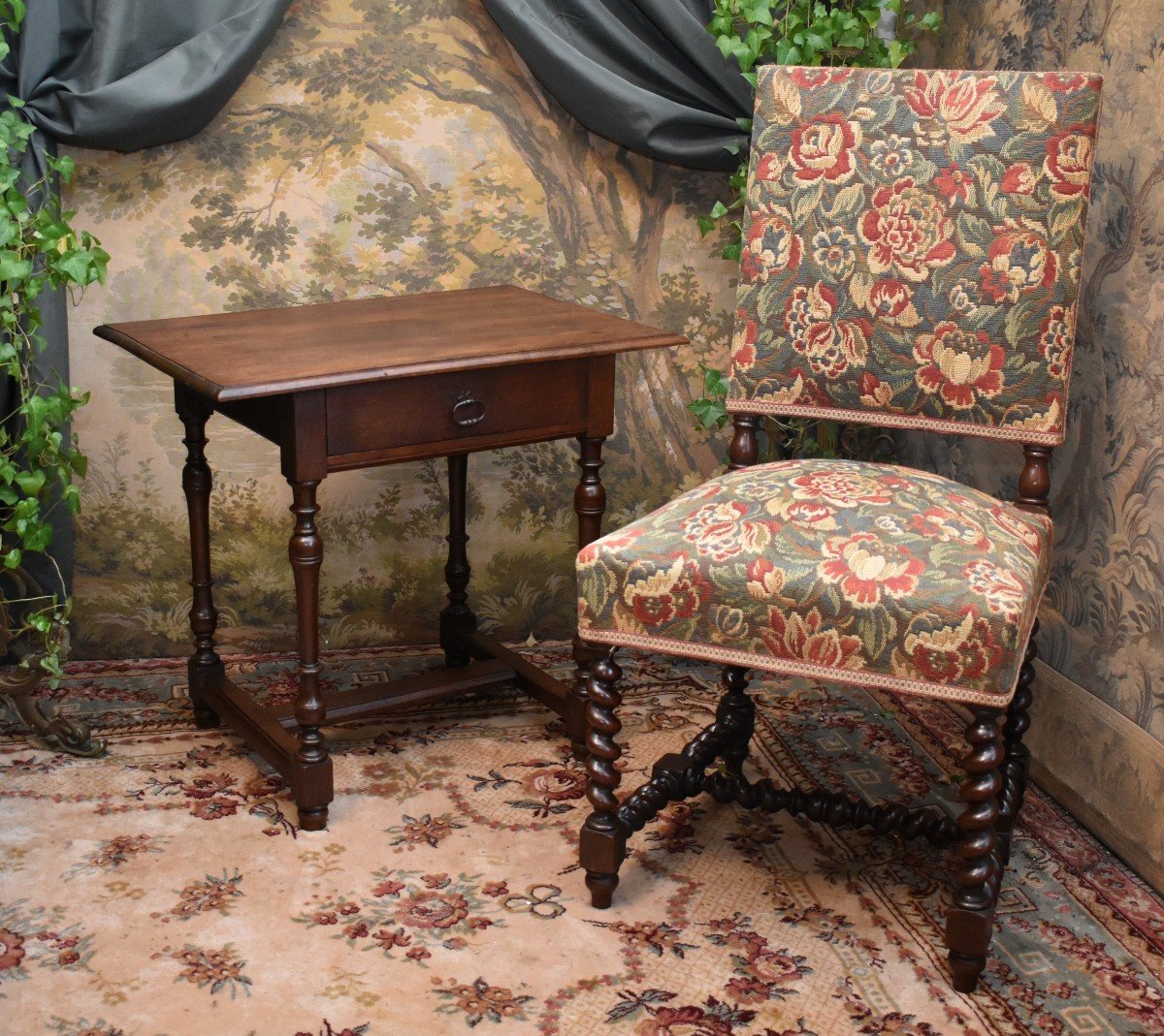 Small Side Table, Small Desk Or Louis XIII - Louis XIV Style Flying Furniture In Oak-photo-2