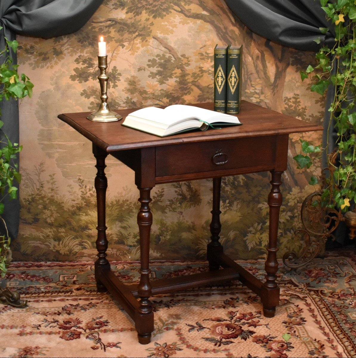 Small Side Table, Small Desk Or Louis XIII - Louis XIV Style Flying Furniture In Oak-photo-3