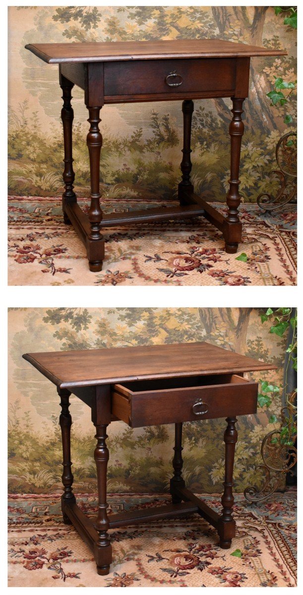 Small Side Table, Small Desk Or Louis XIII - Louis XIV Style Flying Furniture In Oak-photo-2