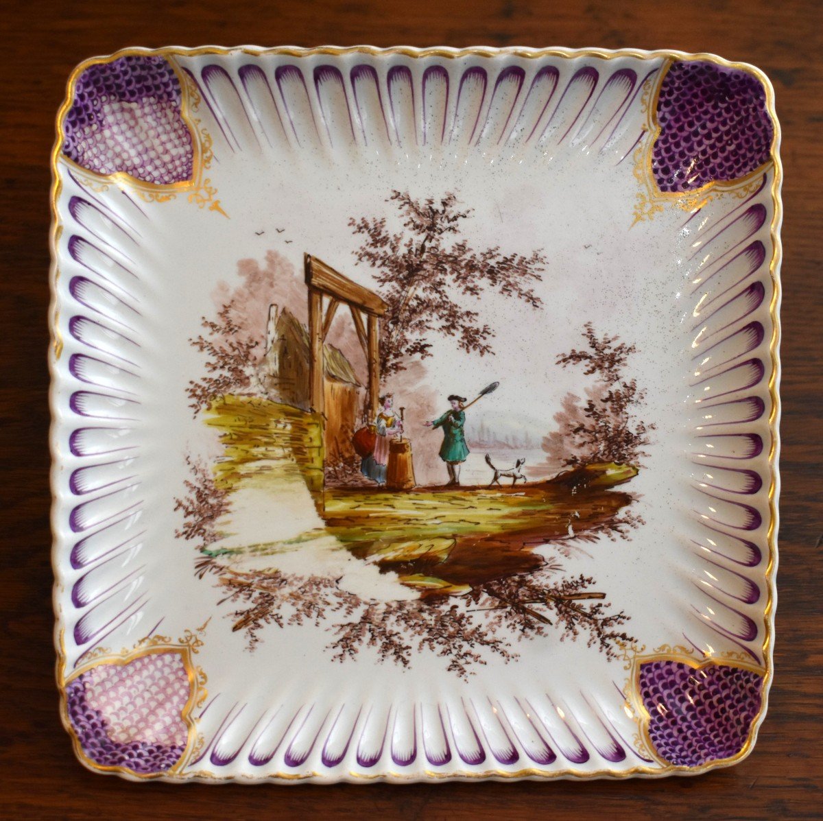 Pair Of Square Decorative Plates By Samson In Paris, Signed Vp In The Style Of Veuve Perrin -photo-4