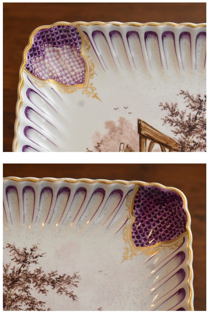 Pair Of Square Decorative Plates By Samson In Paris, Signed Vp In The Style Of Veuve Perrin -photo-2