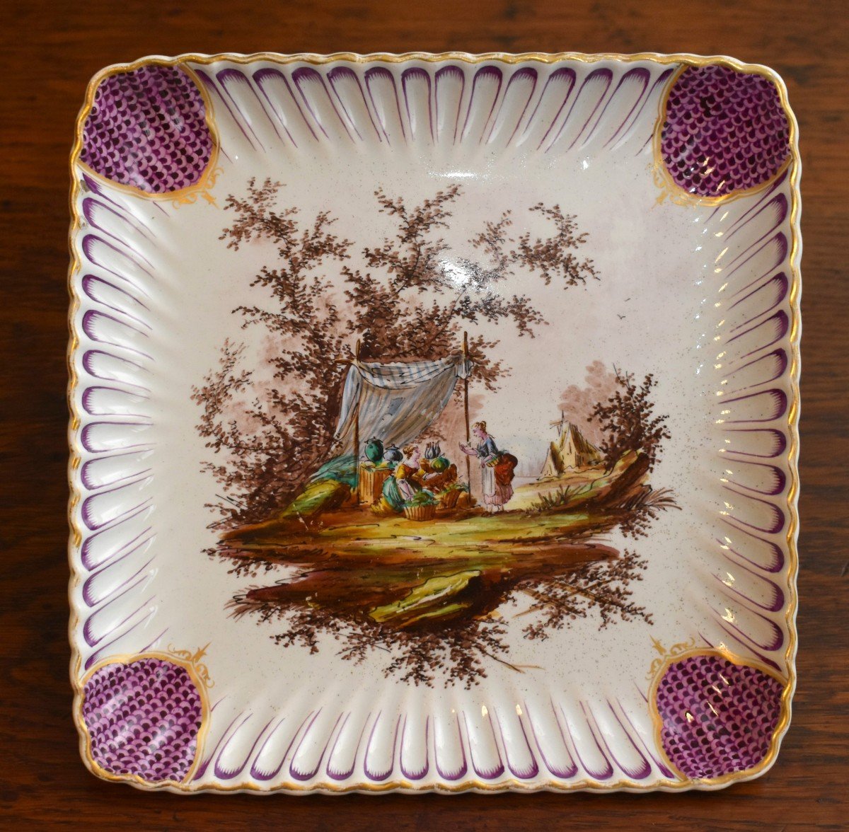 Pair Of Square Decorative Plates By Samson In Paris, Signed Vp In The Style Of Veuve Perrin -photo-4