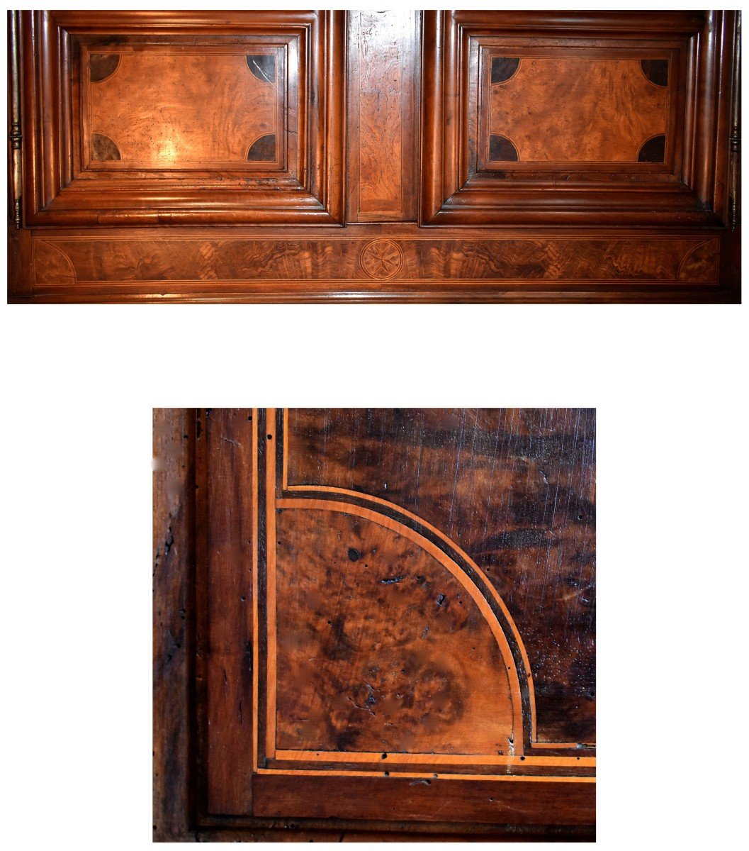 Armoire Louis XIV En Noyer, Loupe Et  Ronce , Motifs  Marqueterie De Bois divers, époque XVIIIe-photo-2