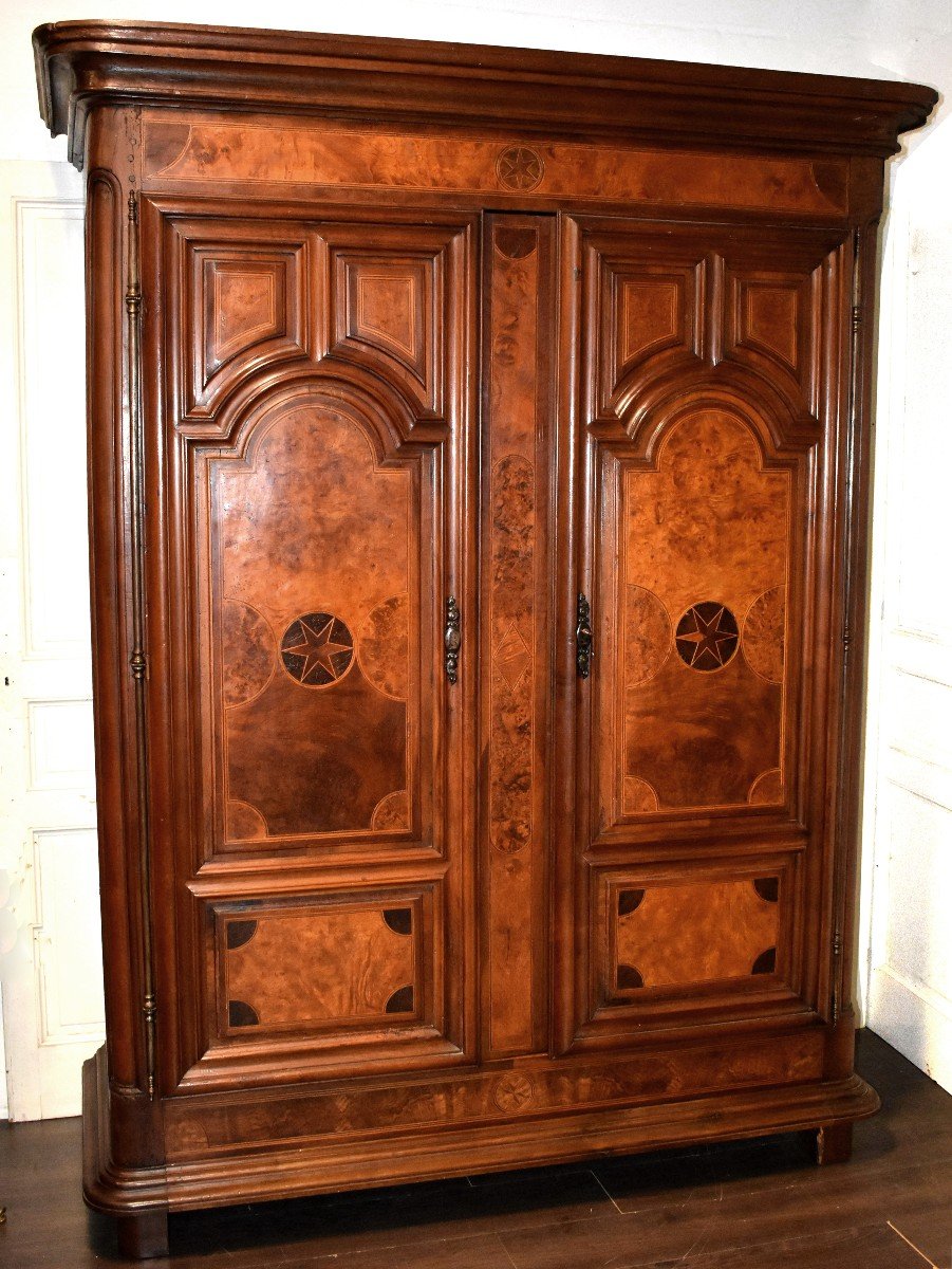 Armoire Louis XIV En Noyer, Loupe Et  Ronce , Motifs  Marqueterie De Bois divers, époque XVIIIe-photo-8