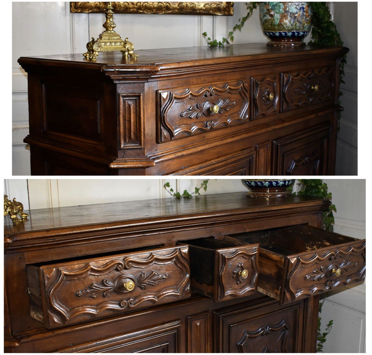 Important Low Buffet At Support Height In Solid Walnut, End Of The 17th, Beginning Of The 18th Century  -photo-5