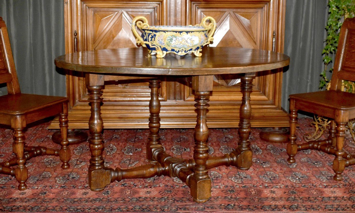 Table Ovale ,  Guéridon  De Milieu , De Style Louis XIII - Louis XIV , Salle à Manger, Chêne .-photo-2