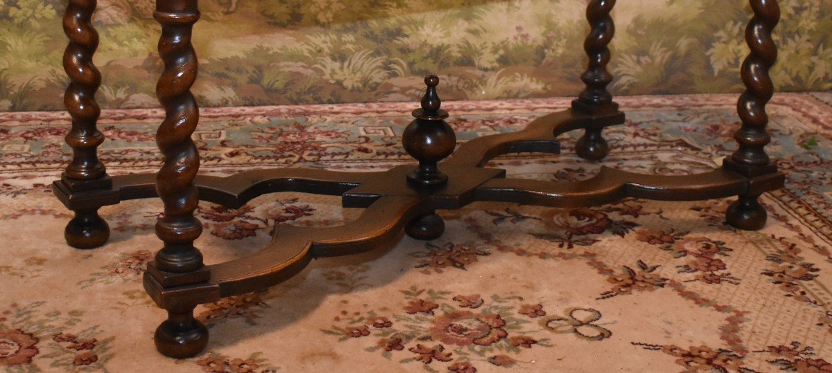 Large Louis XIII Style Stool, Walnut Twisted Leg Bench, Bed End, 19th Century Seat-photo-2