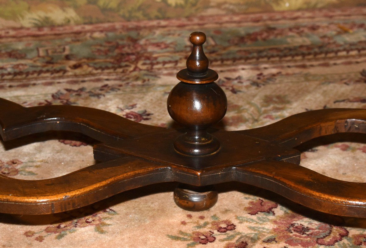 Large Louis XIII Style Stool, Walnut Twisted Leg Bench, Bed End, 19th Century Seat-photo-5