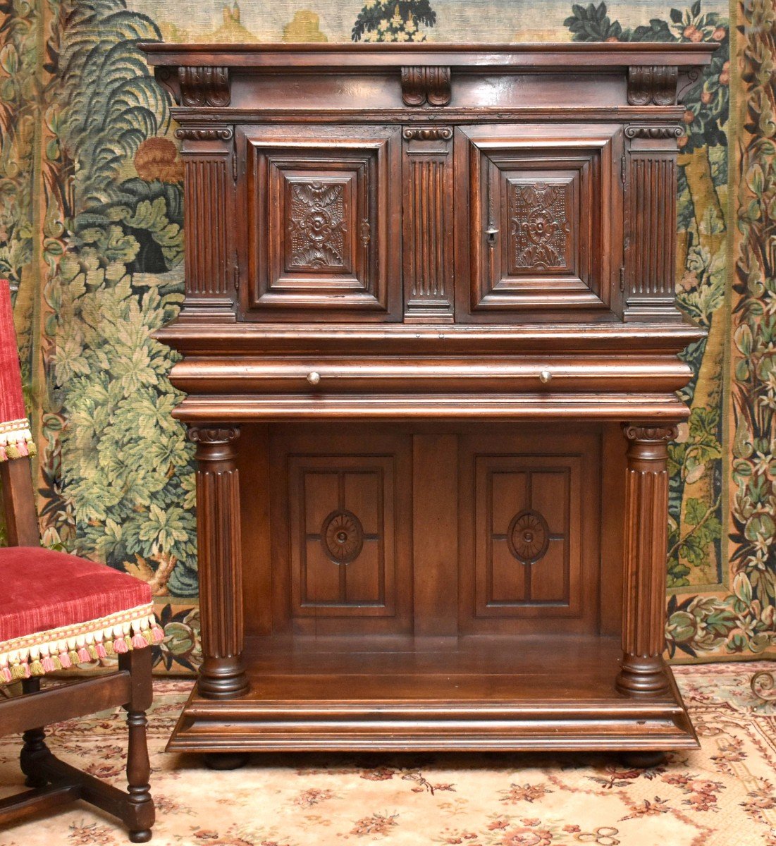 Crédence Renaissance à Pilastres, Colonnes Chapiteaux Corinthiens , Dressoir Cabinet Louis XIII-photo-3