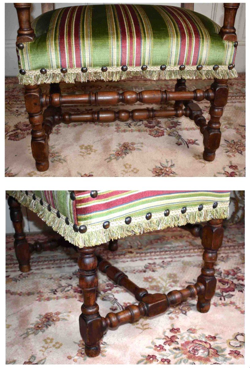 Paire De Chaises à Bras , Fauteuils De Style Louis XIII. Noyer, Pieds Balustre         -photo-5