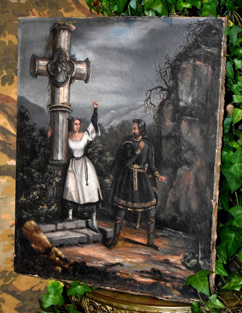 Painting Alice And Bertram In Front Of A Calvary Cross, Scene From The Opera Robert Le Diable-photo-2