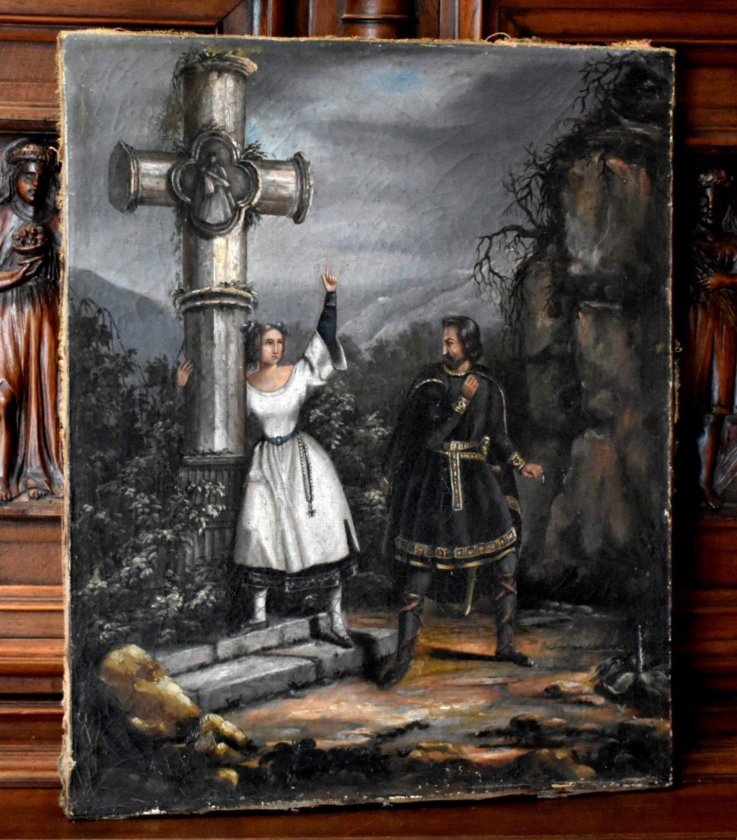 Painting Alice And Bertram In Front Of A Calvary Cross, Scene From The Opera Robert Le Diable-photo-3